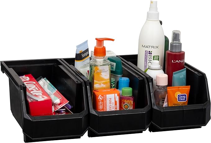 ReadySpace Medium Stackable Plastic Storage Bins, 8-Pack, Black
