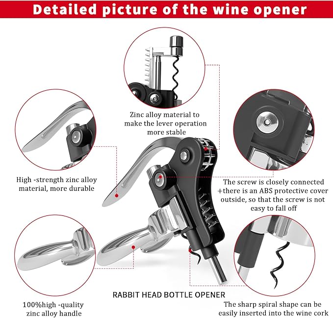 Rabbit Wine Opener,Lever‑Style Corkscrew for Wine Bottles Sets