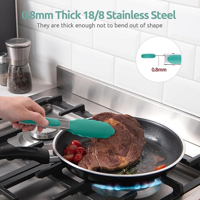 U-Taste Kitchen Tong for Cooking, 480ºF Heat-Resistant Tps, 7in/Aqua Sky