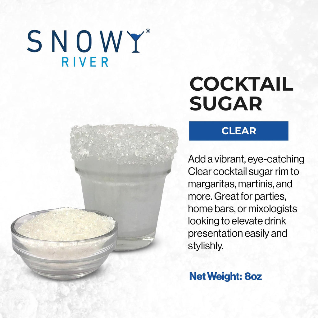 Snowy River Clear Cocktail Sugar - - Vibrant Naturally Colored Sugar for Cocktail Rimming, Baking & Decorating, Medium Crystal (8oz, Medium Crystal)