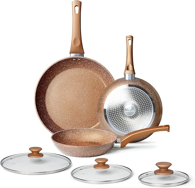 Innerwell Nonstick Ceramic Frying Pans Skillets Set with Lid 8"+9.5"+11"