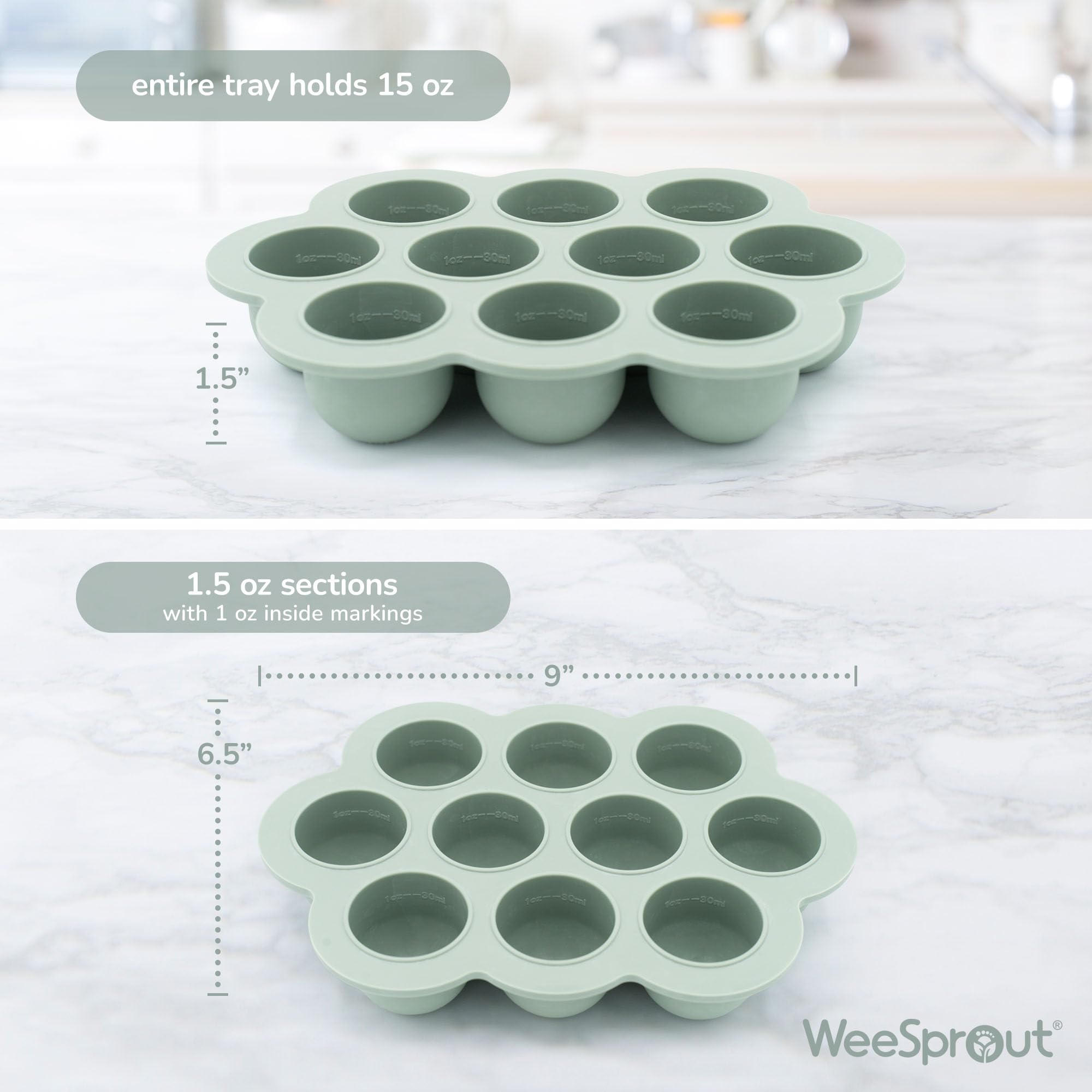 WeeSprout Silicone Freezer Tray with Clip on Lid Perfect Food Storage Container for Homemade Baby Food, Vegetable, Fruit Purees, and Breast Milk (Bright Orange, Ten 1.5 Ounce Sections)