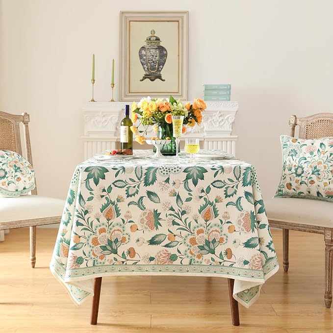 patdrea Vintage French Linen Tablecloth,Square,55"x55"-Tree Life