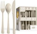 Party Solids Ivory Plastic Silverware Heavy Duty 300 Pieces Ivory Disposable Silverware Heavy Duty, Utensil Sets, 100 Of Each Forks, Knives & Spoons Disposable Cutlery Set For Party Supplies