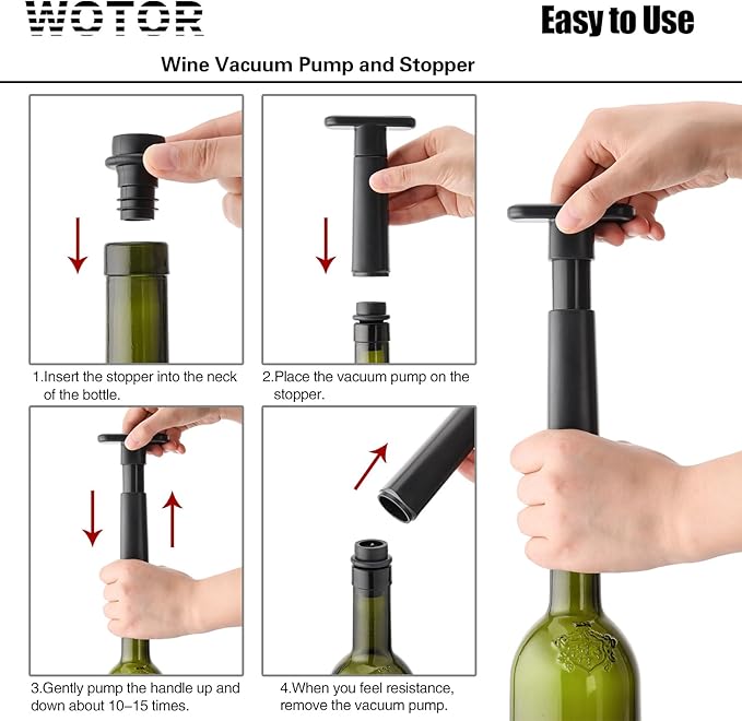 WOTOR Wine Saver Vacuum Pump with 20 Stoppers, Wine Stopper & Preserver, Reusable Bottle Sealer Keeps Fresh, Ideal Accessories Gift (Flat Handle)