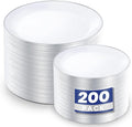 KIRE 200PCS Silver Plastic Plates - White Plastic Plates with Silver Rim Include 100 Dinner Plate and 100 for Dessert/Salad Plate for Birthday/Wedding/Party