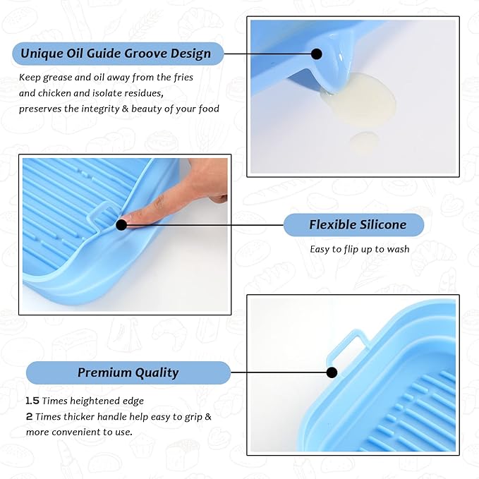 Loveuing Silicone Air Fryer Liners Square - Reusable Airfryer Collapsible Basket - Easy to Clean Air Fryers Pot for 5.8 to 8 Qt Baking Tray Oven Accessories, 8.5 Inch Large