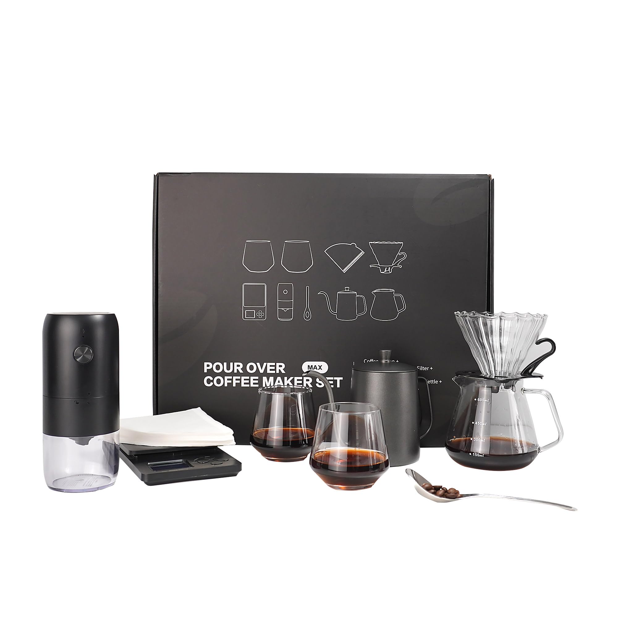 All in One Pour Over Coffee Set, Electric Coffee Grinder and Coffee Scale
