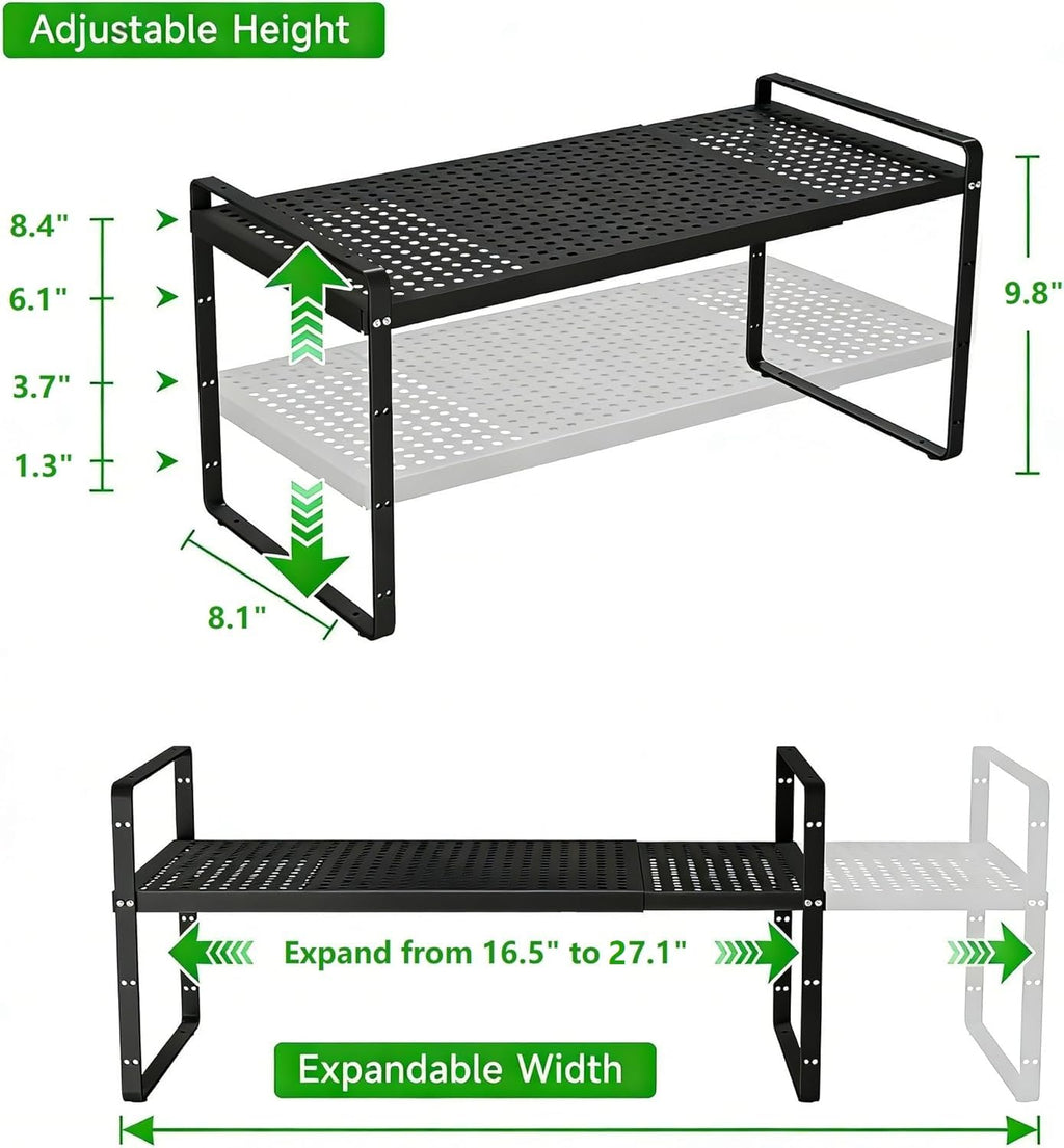 SOFRON Expandable Storage Shelf, Stackable Organizer Rack, Black Large 1 PK