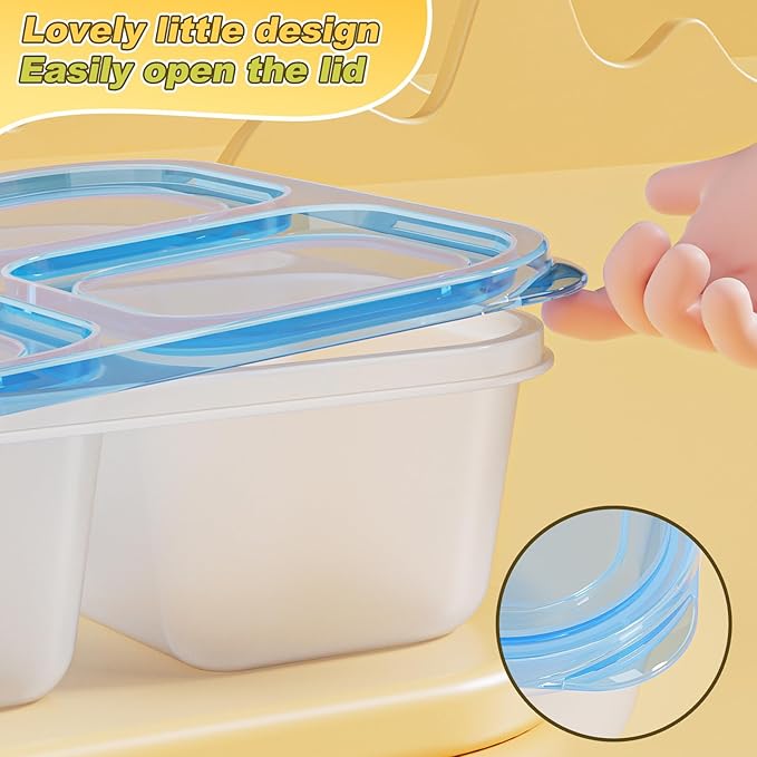 Canfanni 6 Pcs Snack Box Container Set, Reusable 3&4 Compartment Meal Prep Snack Containers for Adults Kids Toddler, BPA-Free Divided Lunchable Container for School, Work and Travel (All Transparent)