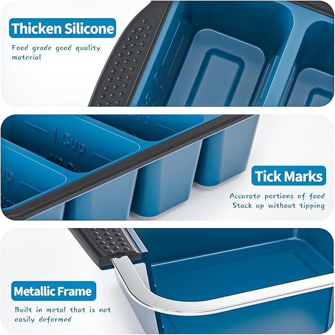 GORCI Silicone Freezer Tray With Lid, 8 Large 1 Cup Soup Freezer Molds, Soup Freezer Container for Meal Prepping, Large Ice Cube Tray， Perfect for Storing Leftovers, Sauces, Lasagna, 2-Pack