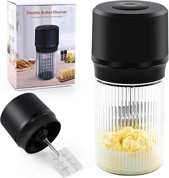 IFOLO Electric Butter Churn – One-Touch Butter Maker in 5–10 Mins, 34oz Glass Jar with High-Speed Brushless Motor, High-Speed Mixing for Creamy Results, Blue