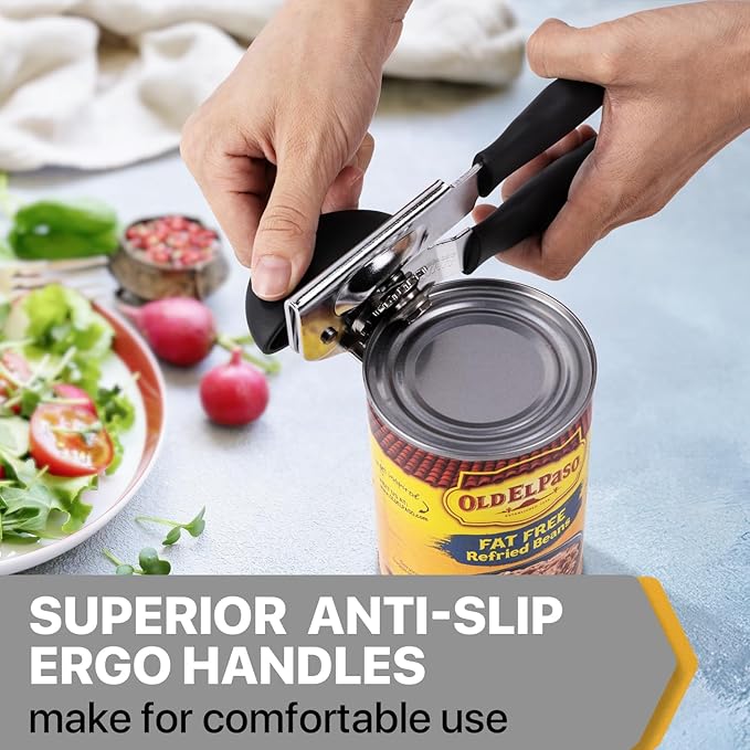 UHIYEE Heavy Duty Hand Can Opener with Comfortable Grip for Seniors, Black