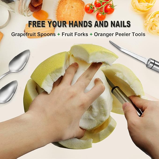 Grapefruit Spoon Serrated Edge Knife Stainless Steel Fruit Knife Grapefruit Utensils Tool Dessert Spoons for Citrus Lemon Kiwi Melon Lime Pitaya Apple Fruit Puree