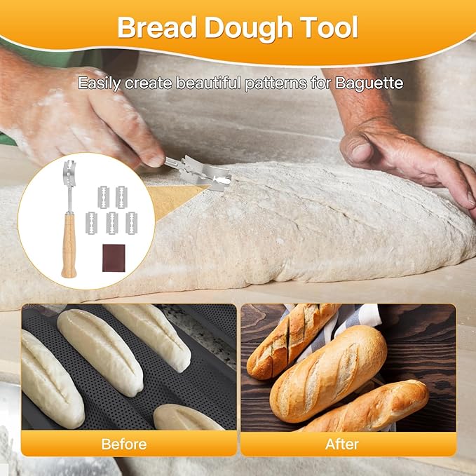 Barlket Baguette Bread Pan Kit, Perforated Nonstick 3 Loaf Bread Pan, Black