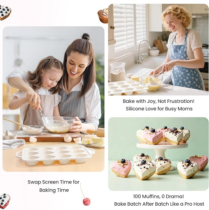 Fimary Premium Silicone Heart-Shaped Baking Mold with Metal Reinforced Frame – 1 Pack Non-Stick Cupcake & Muffin Pan for Baking Chocolate, Egg Bites & Brownies – BPA Free, Dishwasher & Oven Safe