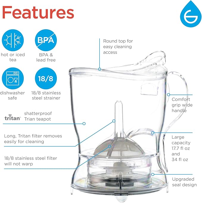GROSCHE Aberdeen Smart Tea Maker BPA-Free Tea Infuser Clear 17.7 oz (525ml)