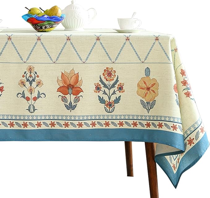 ISAENNE Designer Vintage Linen Rectangular Tablecloth,110"x63"-Floralsea B