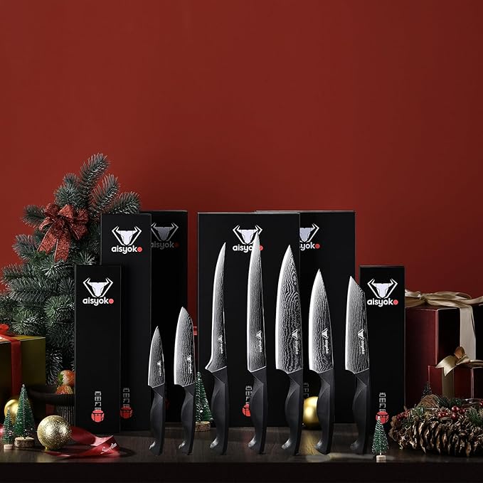 aisyoko Professional Chef Knife 6.5" Damascus Kitchen Knife 8C High carbon stainless steel Super sharp,Full Tang ABS Anti-Skid Handle utility knife Japanese Cooking Knife with Luxury Gift Box