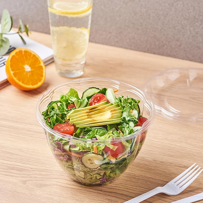 Jaluxing [48 oz. 50 Sets Clear Plastic Salad Bowls with Airtight Lids Disposable To Go Mixing Containers Serving for Fruit, Quinoa, Lunch and Meal Prep