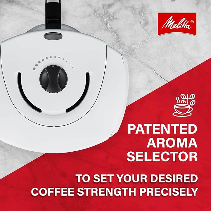 Melitta Aroma Series Programmable Drip Coffee Makers Parent (Aroma Enhance White 10 Cups) with 5-Pack Coffee Filter