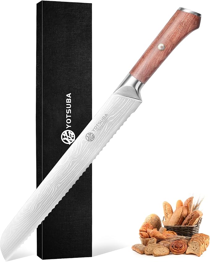 YOTSUBA 10 Inch Japanese Style Premium Natural Rosewood Bread Knife