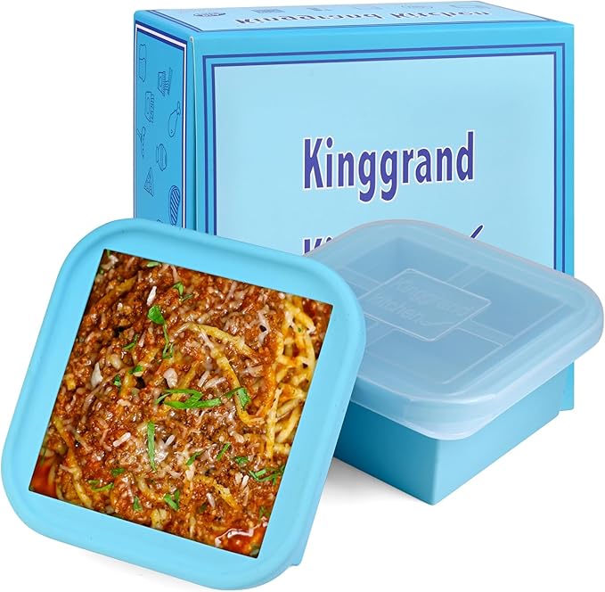 Kinggrand Kitchen 1 Cup Silicone Freezer Molds Silicone Freezer Tray with Lid 4 Pack Soup Freezer Containers Make 8 Soups, Broths, Stews, Sauces, Curries