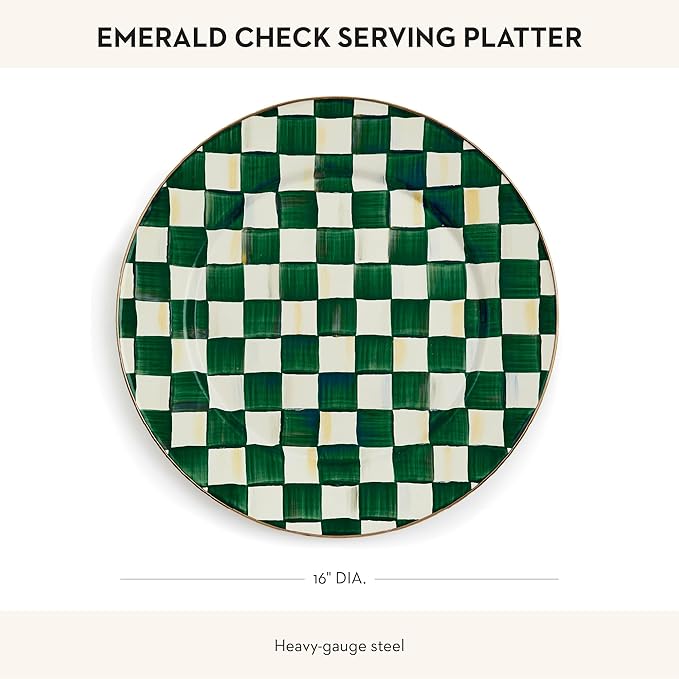 MACKENZIE-CHILDS Enamel Serving Platter, Green-and-White Emerald Check