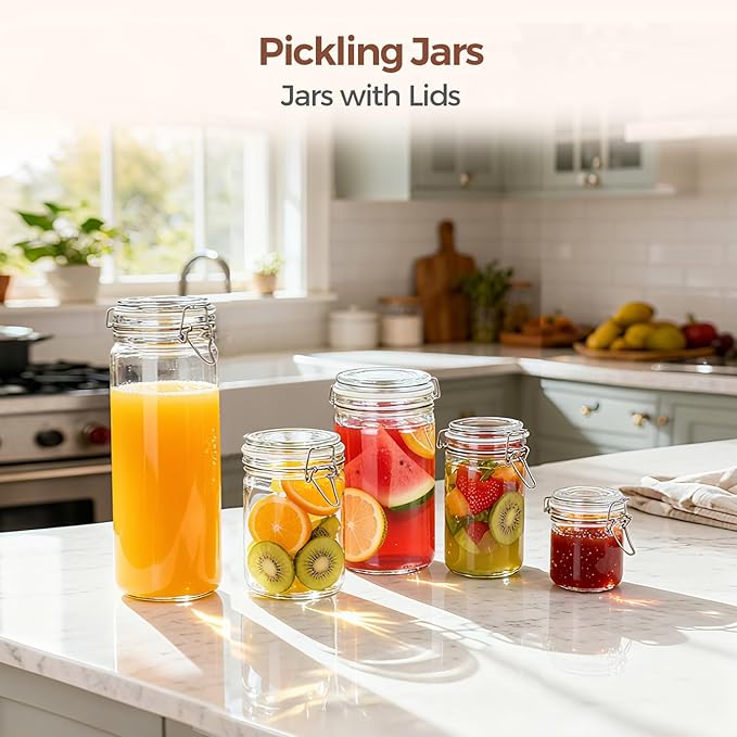 ComSaf Small 16 oz Glass Jars with Airtight Lids 6 Pack Pickling Pantry