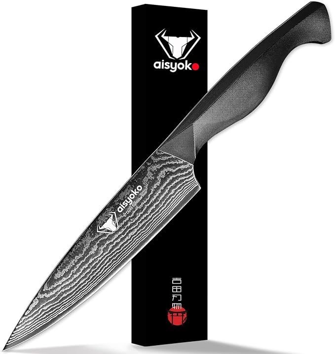 aisyoko Professional Chef Knife 6.5" Damascus Kitchen Knife 8C High carbon stainless steel Super sharp,Full Tang ABS Anti-Skid Handle utility knife Japanese Cooking Knife with Luxury Gift Box