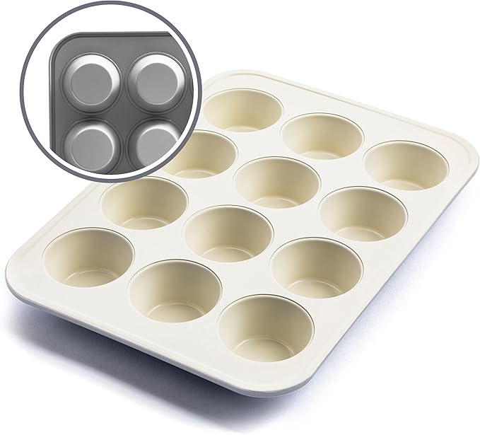 GreenLife 12 Cup Ceramic Nonstick Muffin Pan, Gray