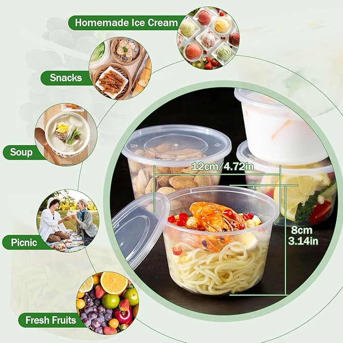 16 oz Deli Containers with Lids, 50 Pack Meal Prep Food Storage Containers