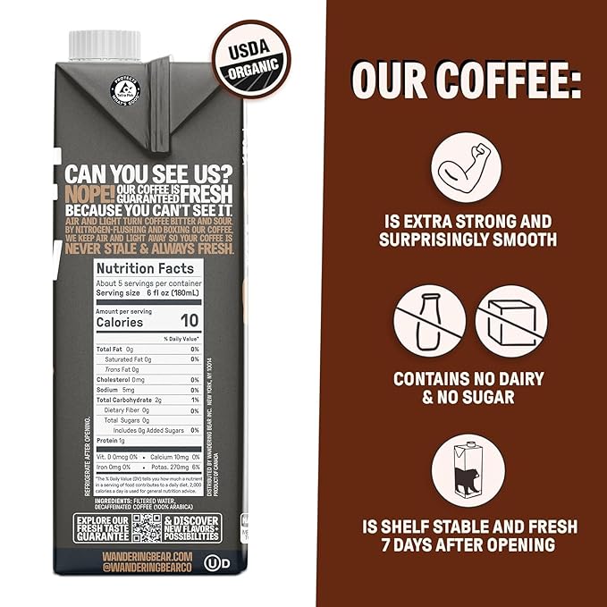 Wandering Bear Decaf Cold Brew Coffee - 32 fl oz, 6 Pack
