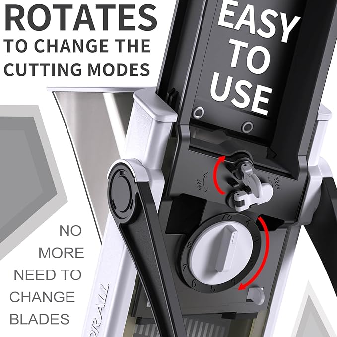 ONCE FOR ALL Safe Mandoline Slicer Plus, Bigger Size, Potato Slicer, Black