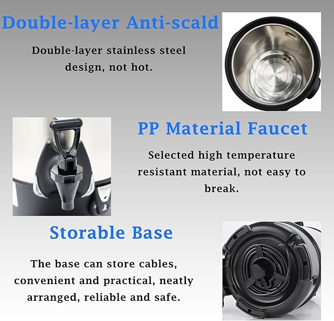 WYDDDARY Commercial Electric Kettle Warmer Stainless Steel Hot Water Dispenser Hot Water Boiler And Warmer with Faucet Quick-Temp or Boil for Tea Coffee 1500W 15.4 Liter Capacity