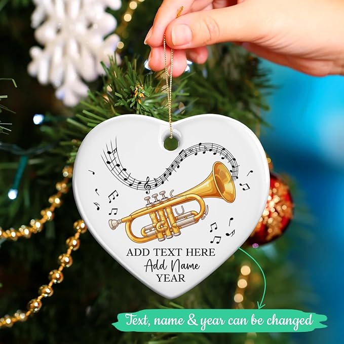 Customized Cornet Player Ceramic Ornament Christmas 2026, Personalized Text/Name/Year Cornet Xmas Tree Ornaments, Music Instrument Themed Xmas Ornament Gift for Him Her, Music Lover Keepsake