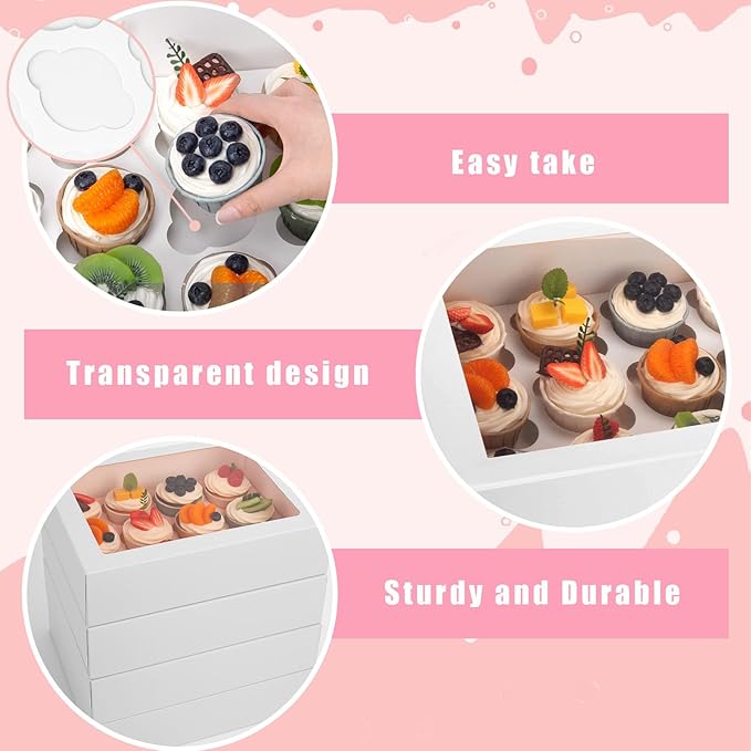 VGOODALL 12 Count Cupcake Boxes, 6 PCS Cupcake Container with Window