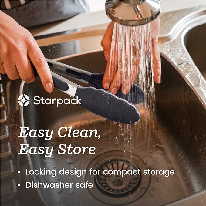 Starpack Get a Grip Silicone Kitchen Tongs (12 Inch) - LFGB Non Toxic, 600°F Heat Resistant, BPA-Free - Heavy-Duty Stainless Steel, Locking - Dishwasher Safe for Nonstick Cookware