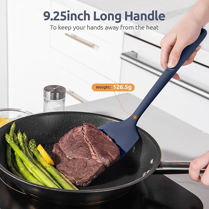 U-Taste Silicone Turner Spatula Set of 2, 13.6"Long/3.7"Wide, Midnight Blue