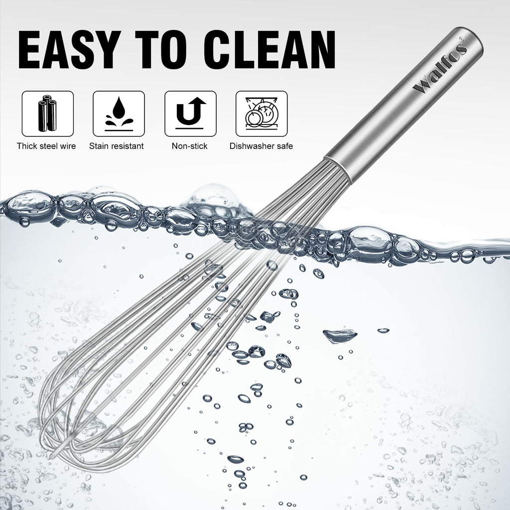 Walfos Whisk,14in Large Whisks, Heavy Duty Stainless Steel Wire Whisk for Blending, Whisking, Beating Suitable for stirring and mixing containers such as deep pots or big bowl at home or store.