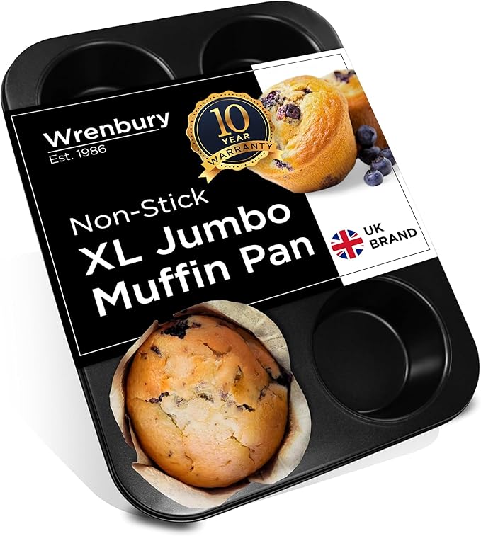 Wrenbury Jumbo Muffin Pan 4" Cup - Nonstick XL Deep Muffin Pan for Baking