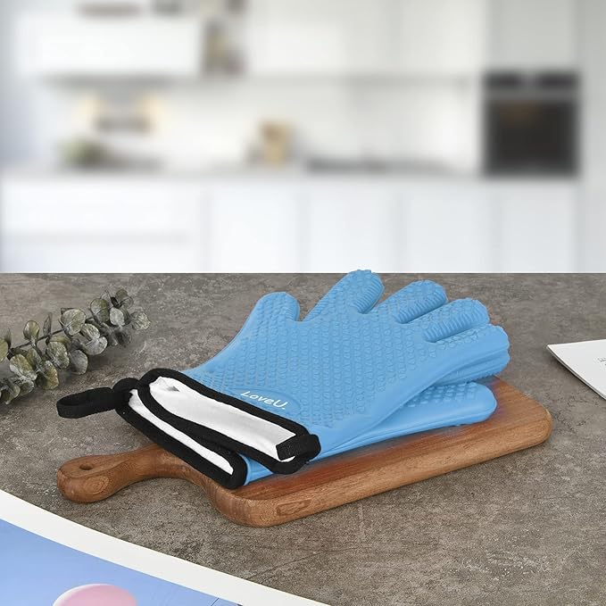 Silicone Oven Mitts Gloves - Heat Resistant, Non-Slip for BBQ, Grilling