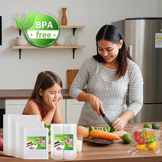 MakMeFre 6RLVacuum Sealer Bags Rolls 8"x20'(3)+11"x20'(3) for Food Storage