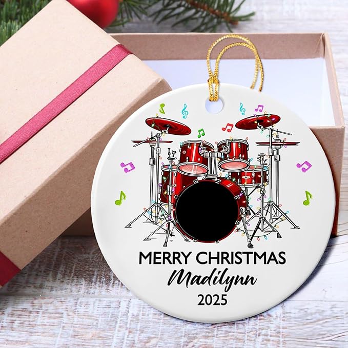 Personalized Drum Set Ceramic Christmas Ornament 2026, Customized Text Year Name Drummer Keepsake Ornaments Gift for Women Men Friend Daughter Son, Drumming Drum Set Ceramic Ornament for Appreciation