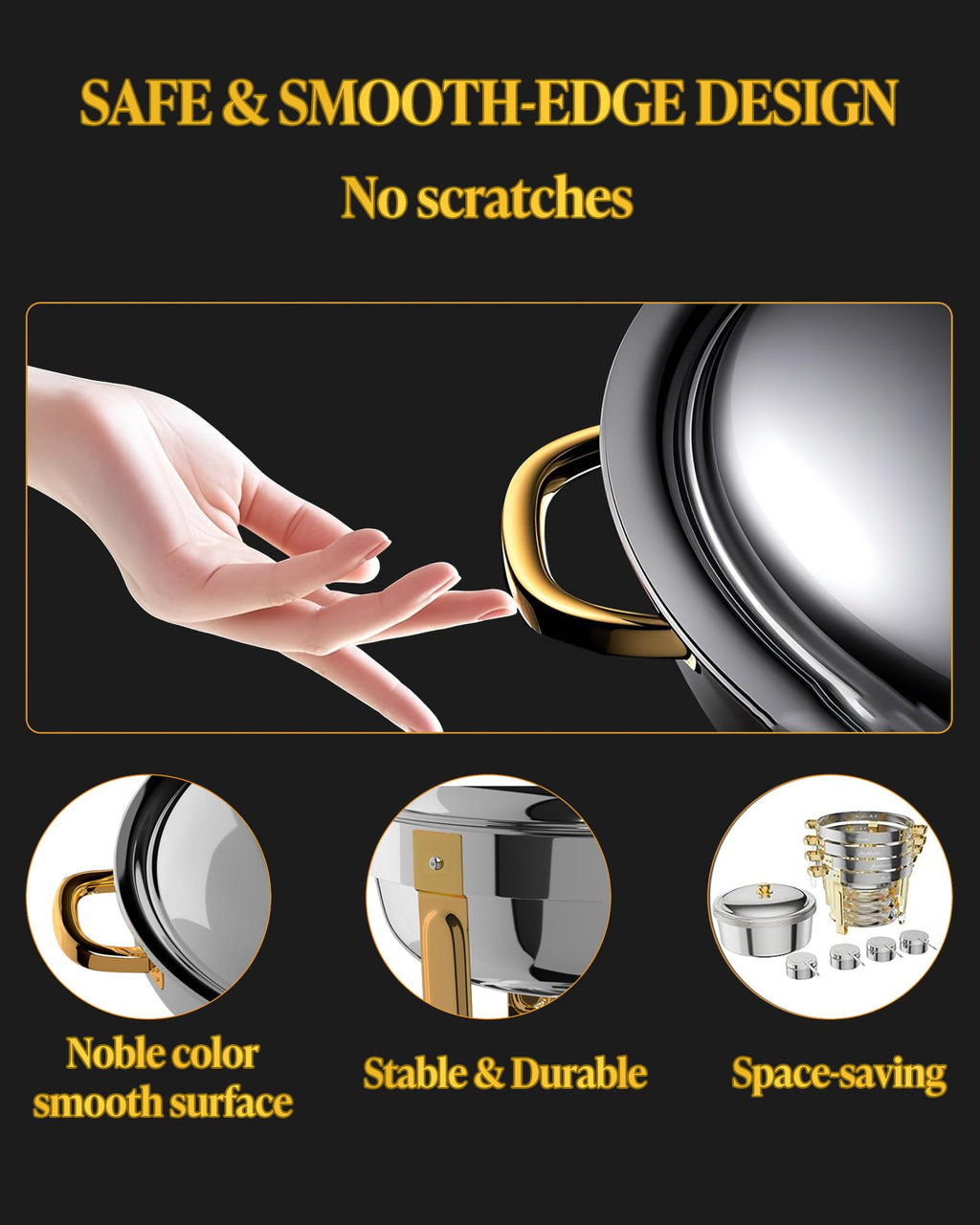 Frizoky Gold Accent Chafing Dishes for Buffet, 6QT 4 Pack
