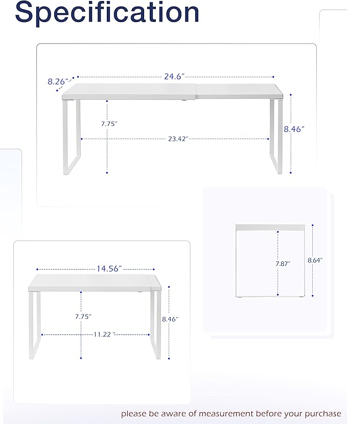 Nxconsu Expandable Cabinet Shelf, Shelf Riser for Cabinets, 8.26" White