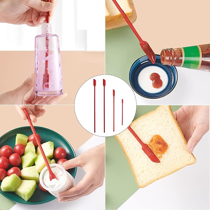 Mini Silicone Spatula Set, 6 Pack Long Handle Scrapers for Jars and Bottles