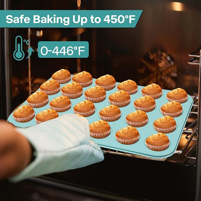 Spmarkt 2-Pack Light Blue 24-Cup Ceramic Mini Muffin Pan – Non-Stick Muffin Tin, PFOA-Free, Healthy Baking, Perfect for Cupcakes, Breakfast Treats & Party Delights