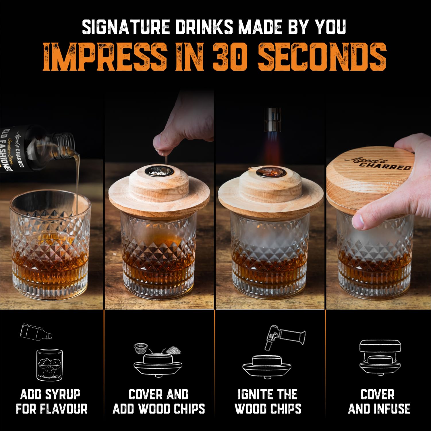 Whiskey Smoker Kit with Torch and Old Fashioned Syrup (No Butane)