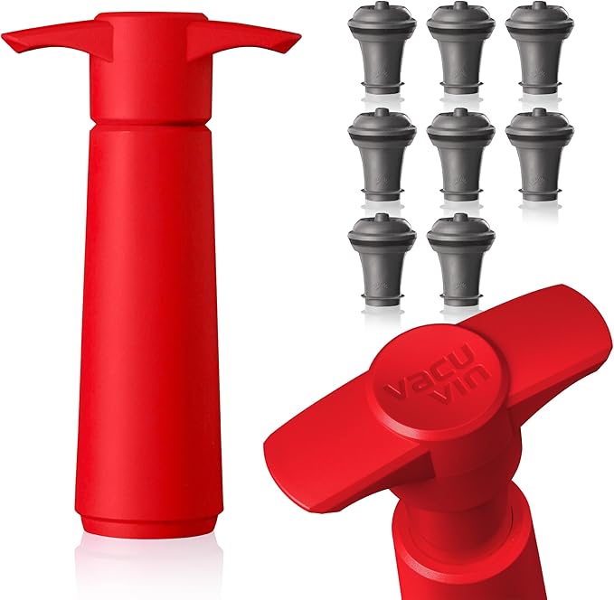 Vacu Vin Original Saver Wine Bottle Stopper – With 8 Vacuum Stoppers – Preserver Wine Stopper with Pump for Red or White Wine – Wine Accessories to Keep Wine Fresh – Airtight Seal Stoppers – Red